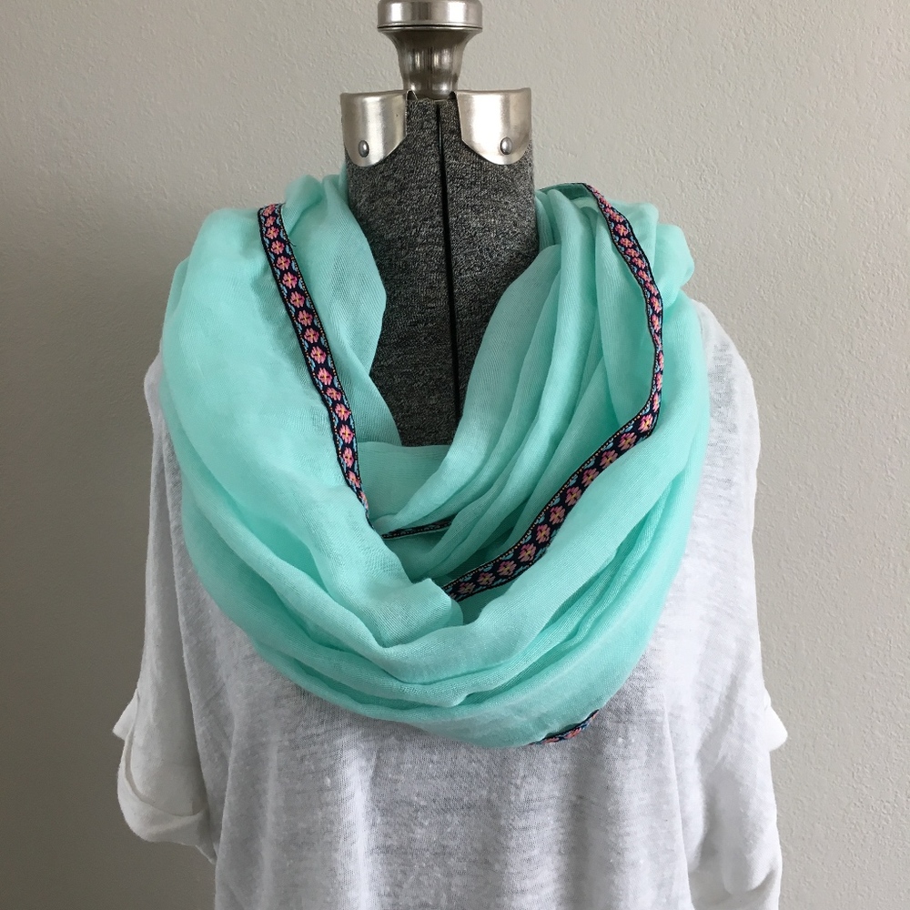 (DONATED) Teal Infinity Scarf with Southwest Embroidery